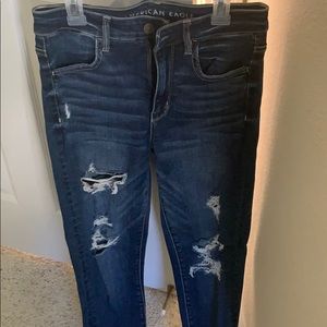 american eagle high rise dark wash ripped jeans!